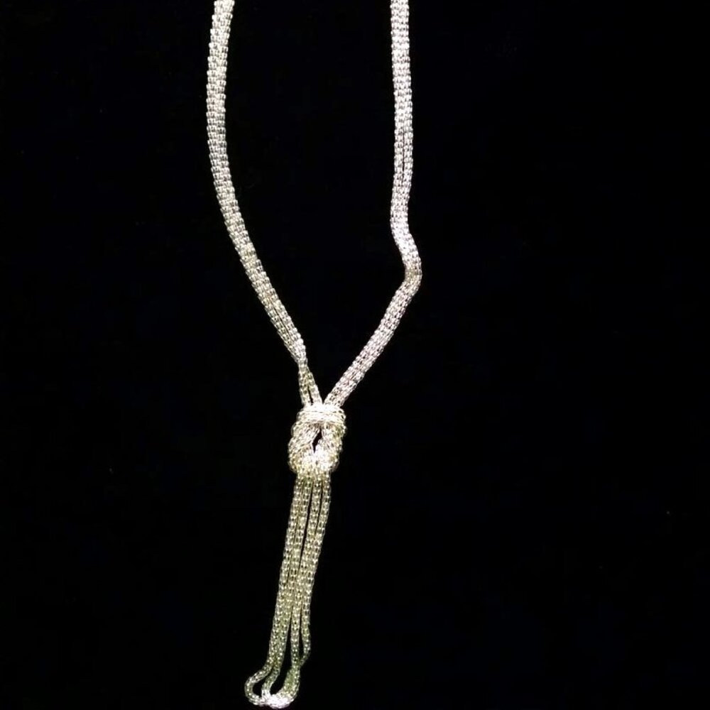 Long Silvery Double Chain Lanyard Necklace 40" Slips over your head for ease